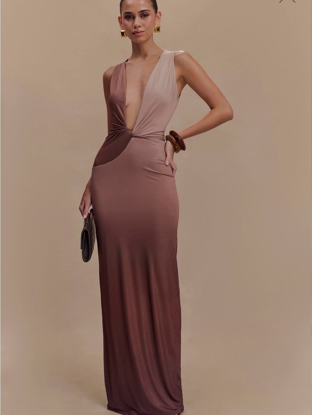 Meshki Mauve to Blush Ombre Twist Maxi Dress